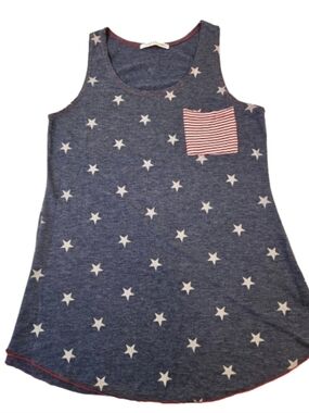 Chris & Carol Patriotic Star Print Racerback Tank Size Small Navy Blue Red